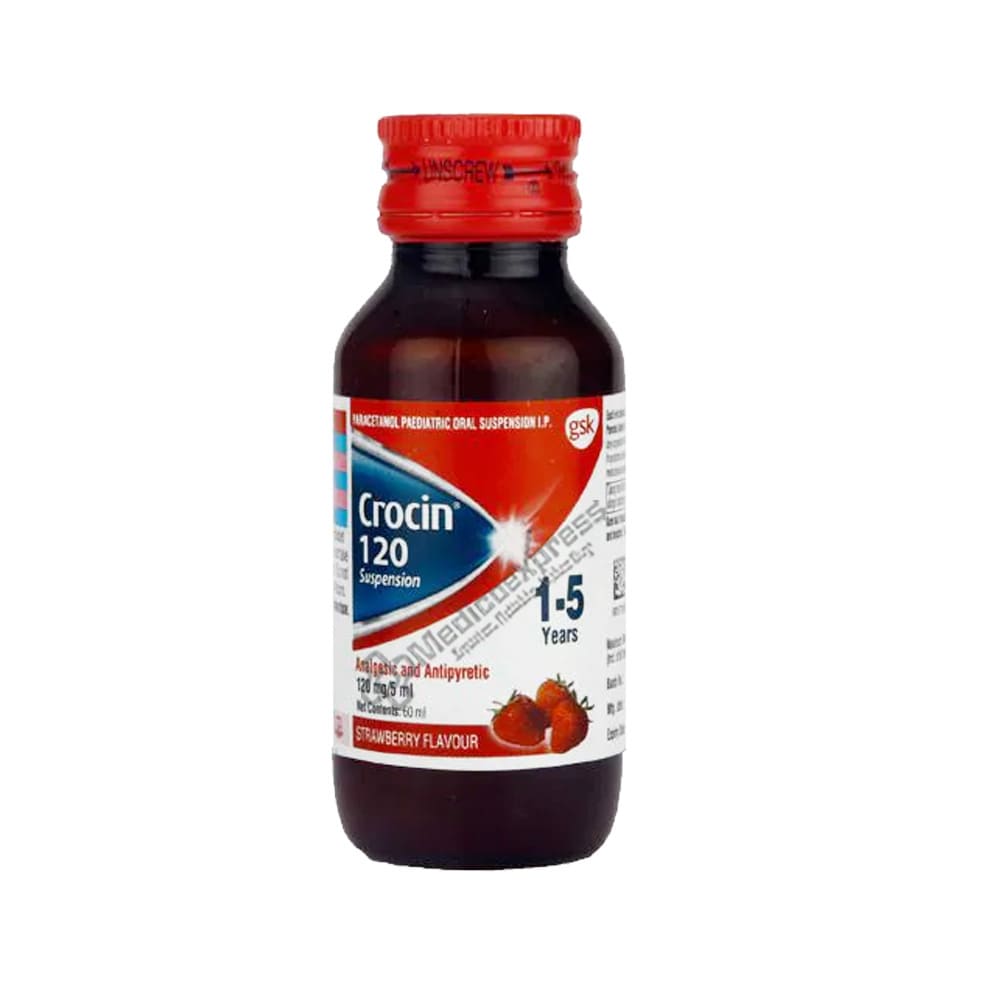 Crocin 120mg Strawberry Flavour Bottle Of 60ml Suspension